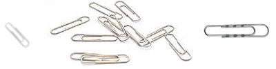 Set of metal paper clips on a white background
