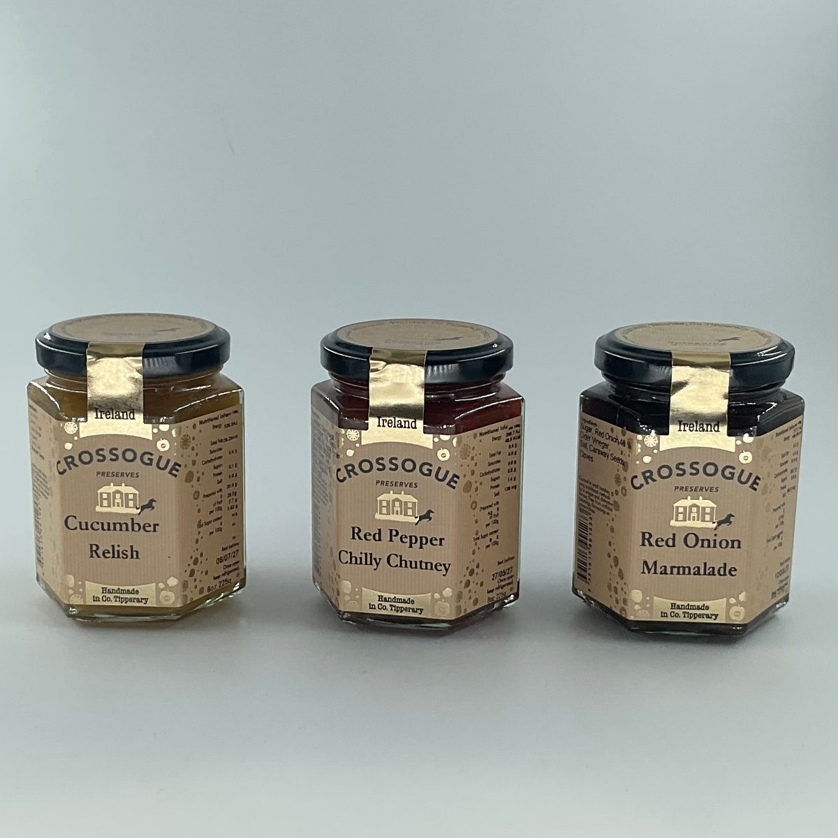 Crossogue - Gift Pack Trio - Red Onion Marmalade, Red Pepper Chilly Chutney & Cucumber Relish