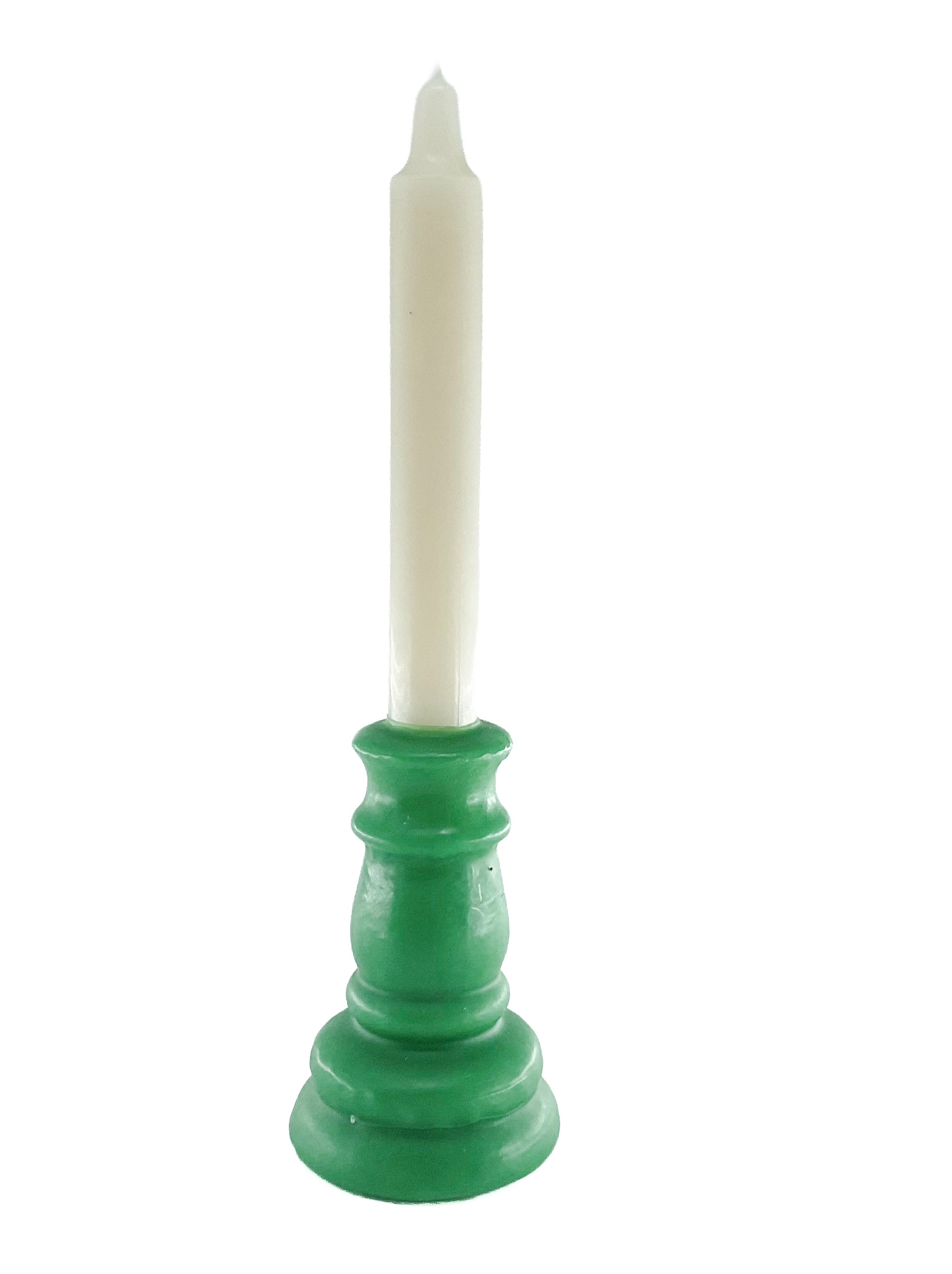 Treaty Candles - Two Toned Green & White Candlestick 25 Hour Burn