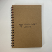 Brown notebook with 'Rediscovery Centre' logo on a white background