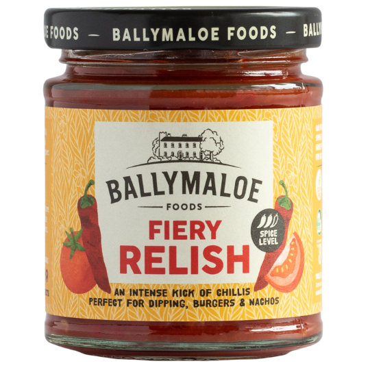 Jar of Ballymaloe Foods Fiery Relish on a white background