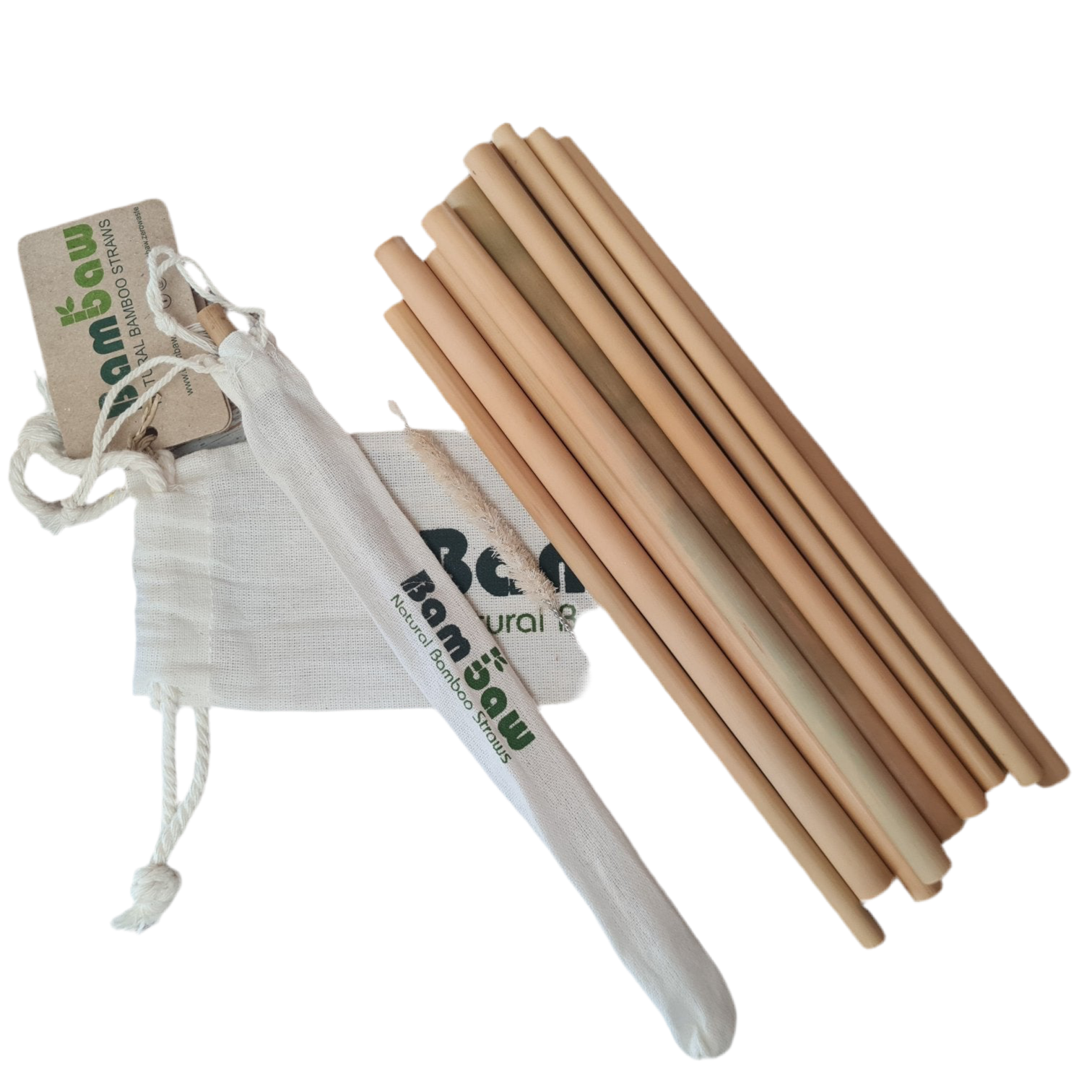 Bambaw - Natural Bamboo Straws with Cotton Carry Bag (12 Pack x 22cm)