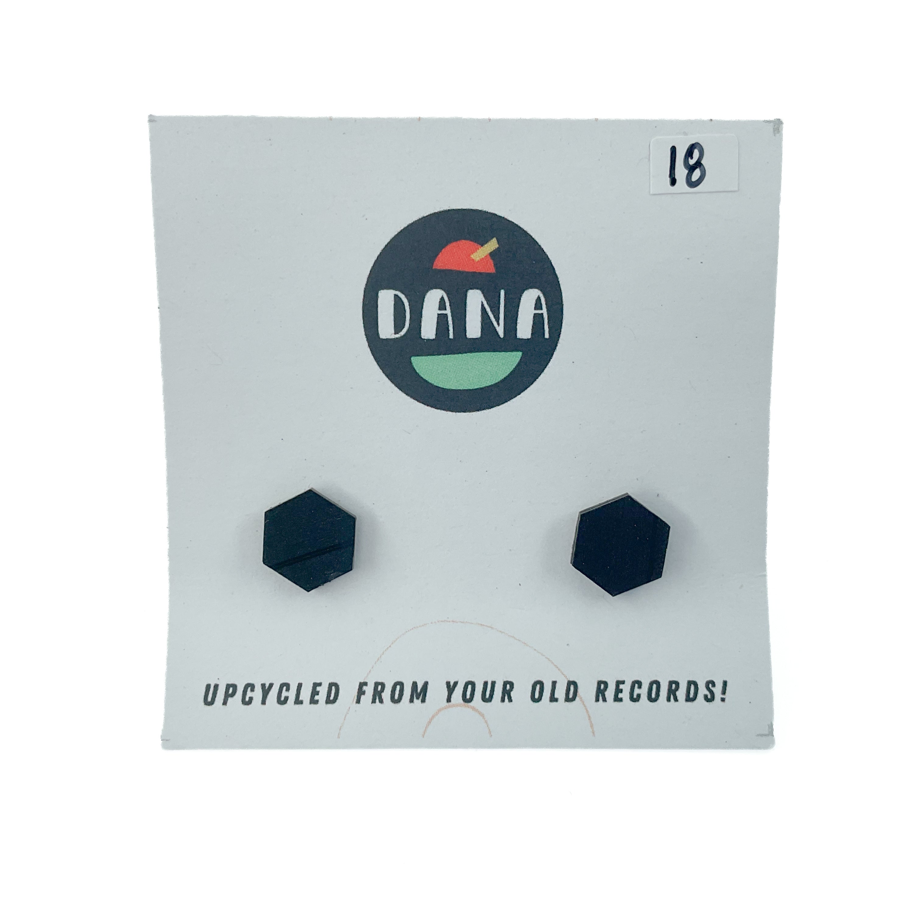 DANA Jewellery - Vinyl Record Earrings - Black Hexigon Studs