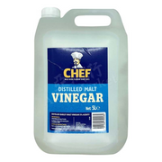 5 liter container of Chef Distilled Malt Vinegar on a white background