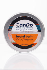 CanDo beard balm container with label on a white background