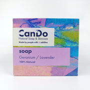 CanDo natural soap packaging with colorful design on a white background