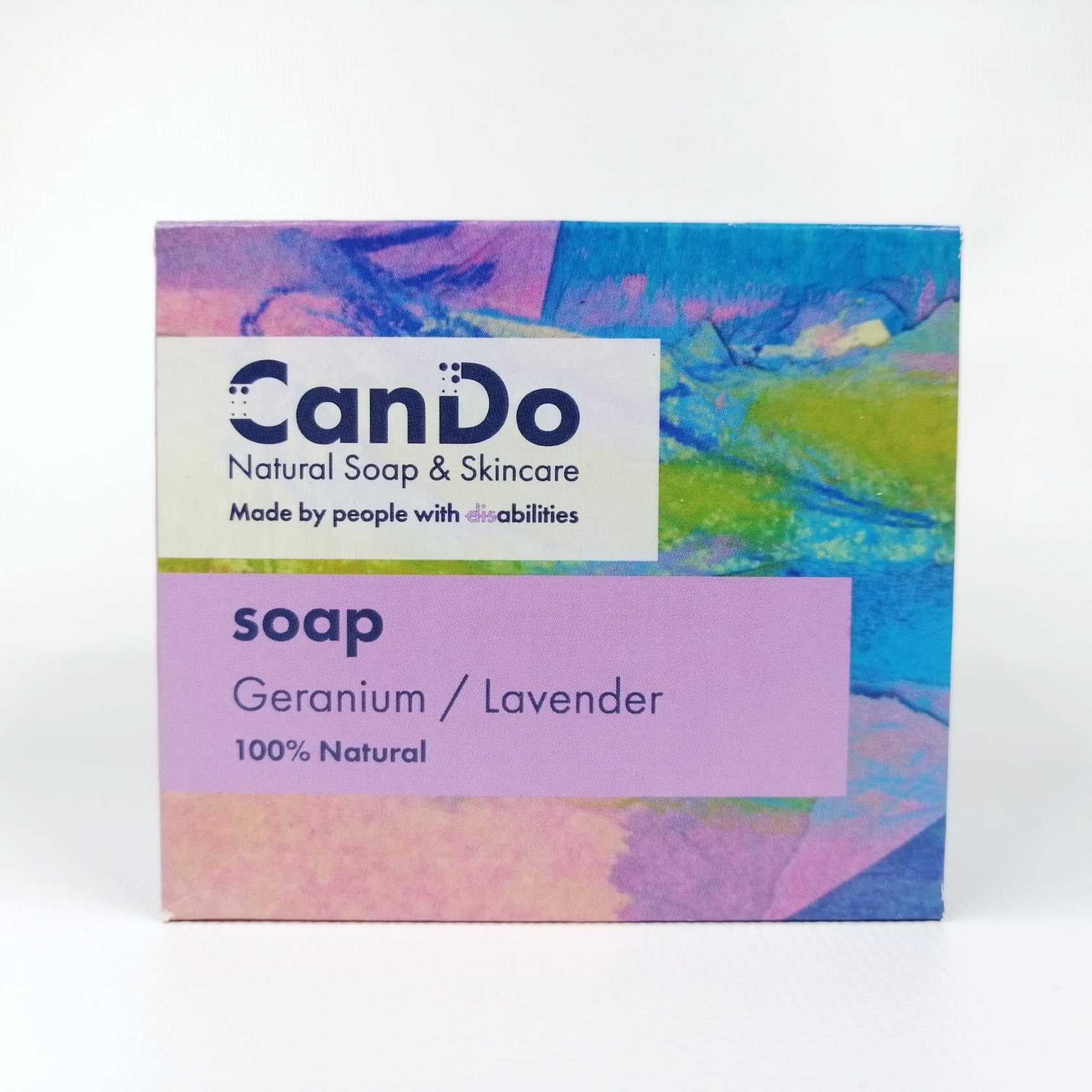 CanDo natural soap packaging with colorful design on a white background