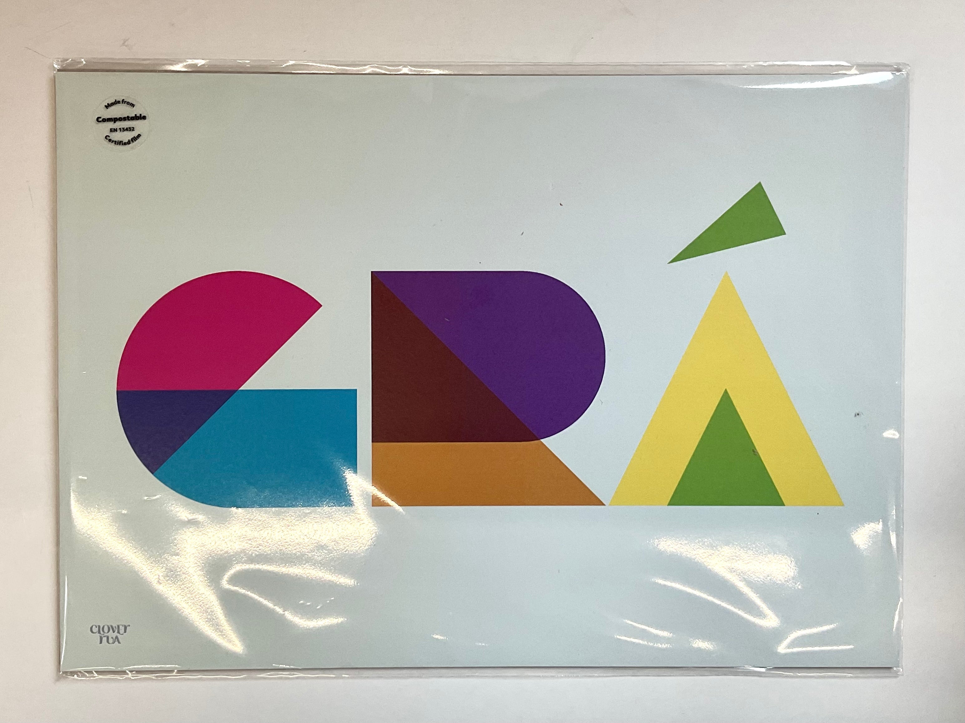 Colorful geometric design on a white background