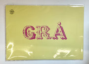 Packaged product with 'GRA' text on a yellow background