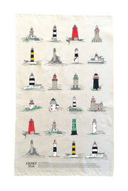 Illustrations of various lighthouses on a white background