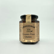 A jar of Crossogue Country Fruit Chutney with a label that includes the brand name, product name, and additional details such as 'BAB' and '100% Irish'.