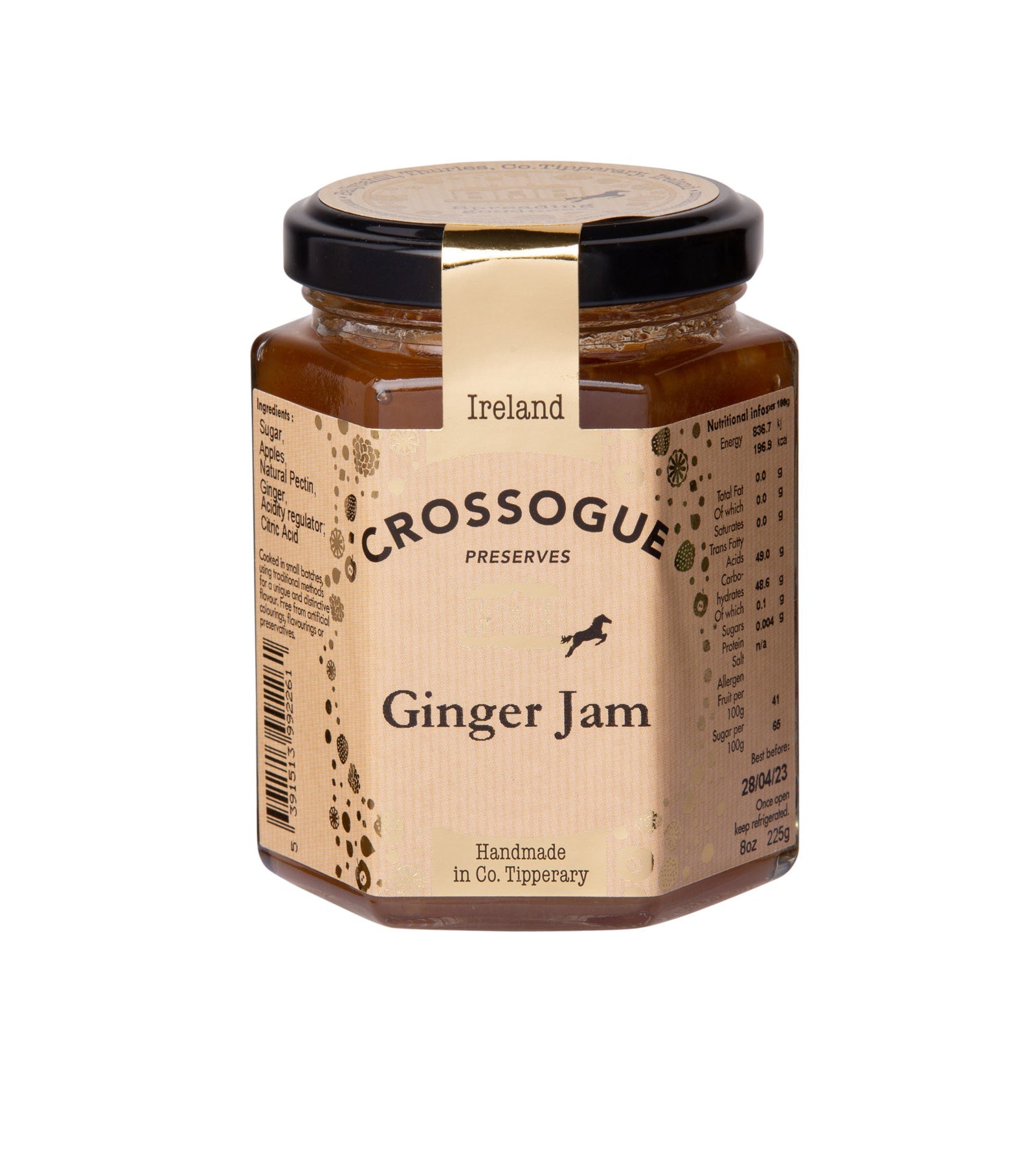 Jar of Crossogue Preserves Ginger Jam on a white background