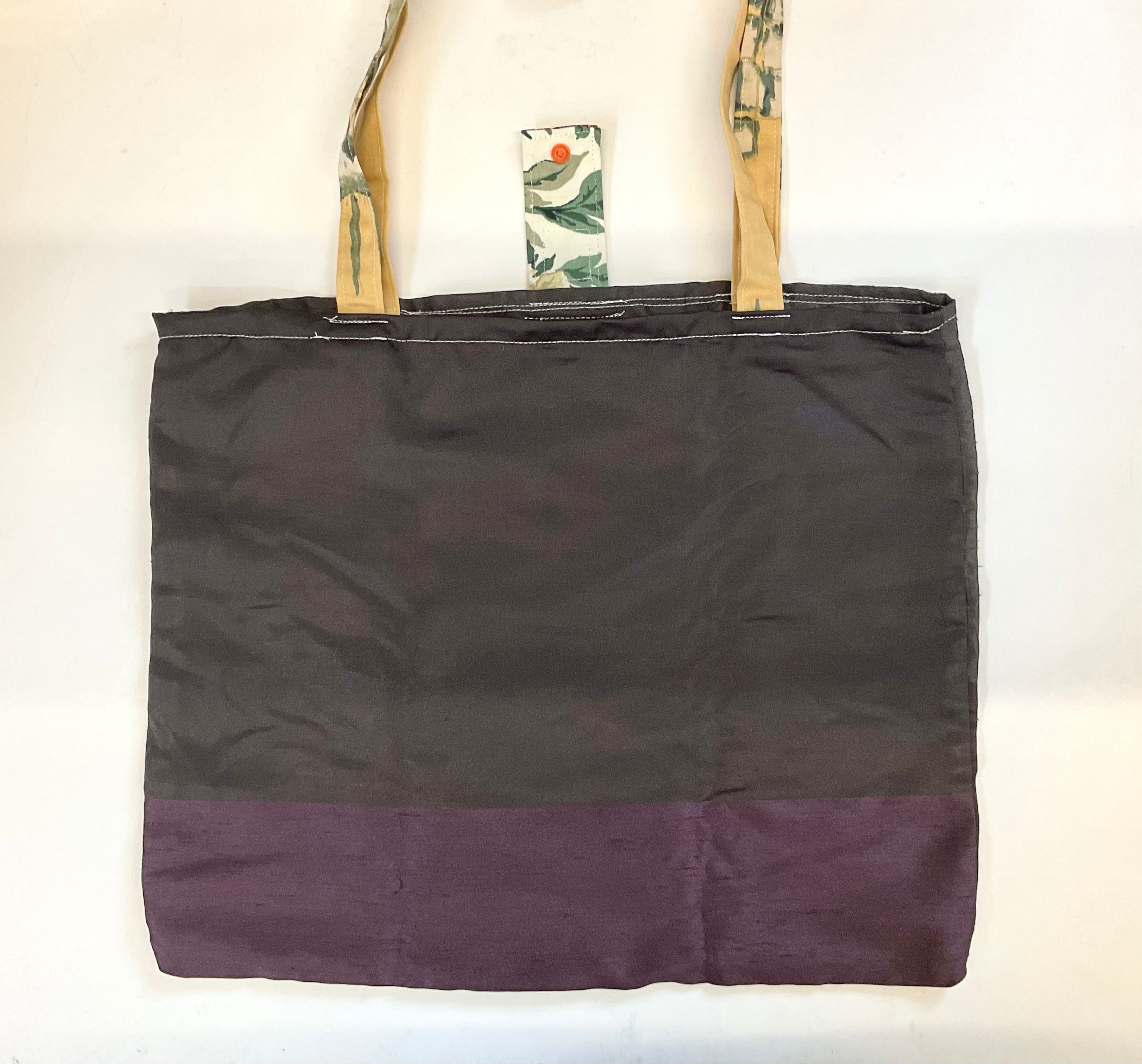 brown tote bag with yellow handles