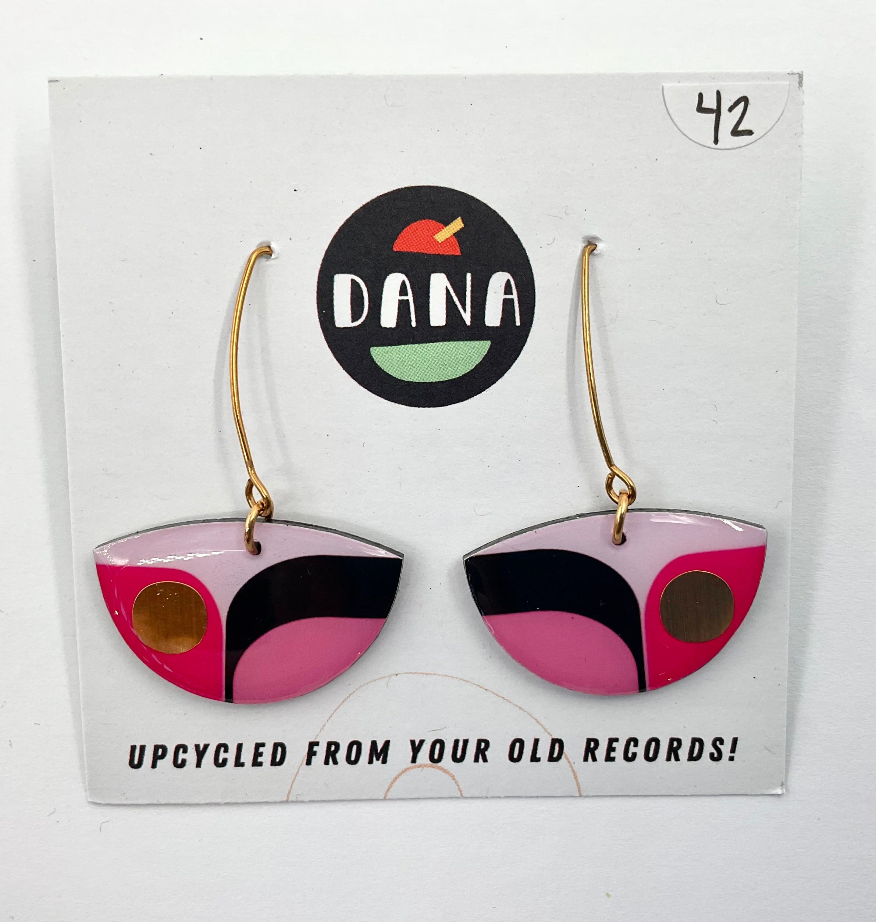 DANA Jewellery - Vinyl Record Earrings - Bea Pink & Black