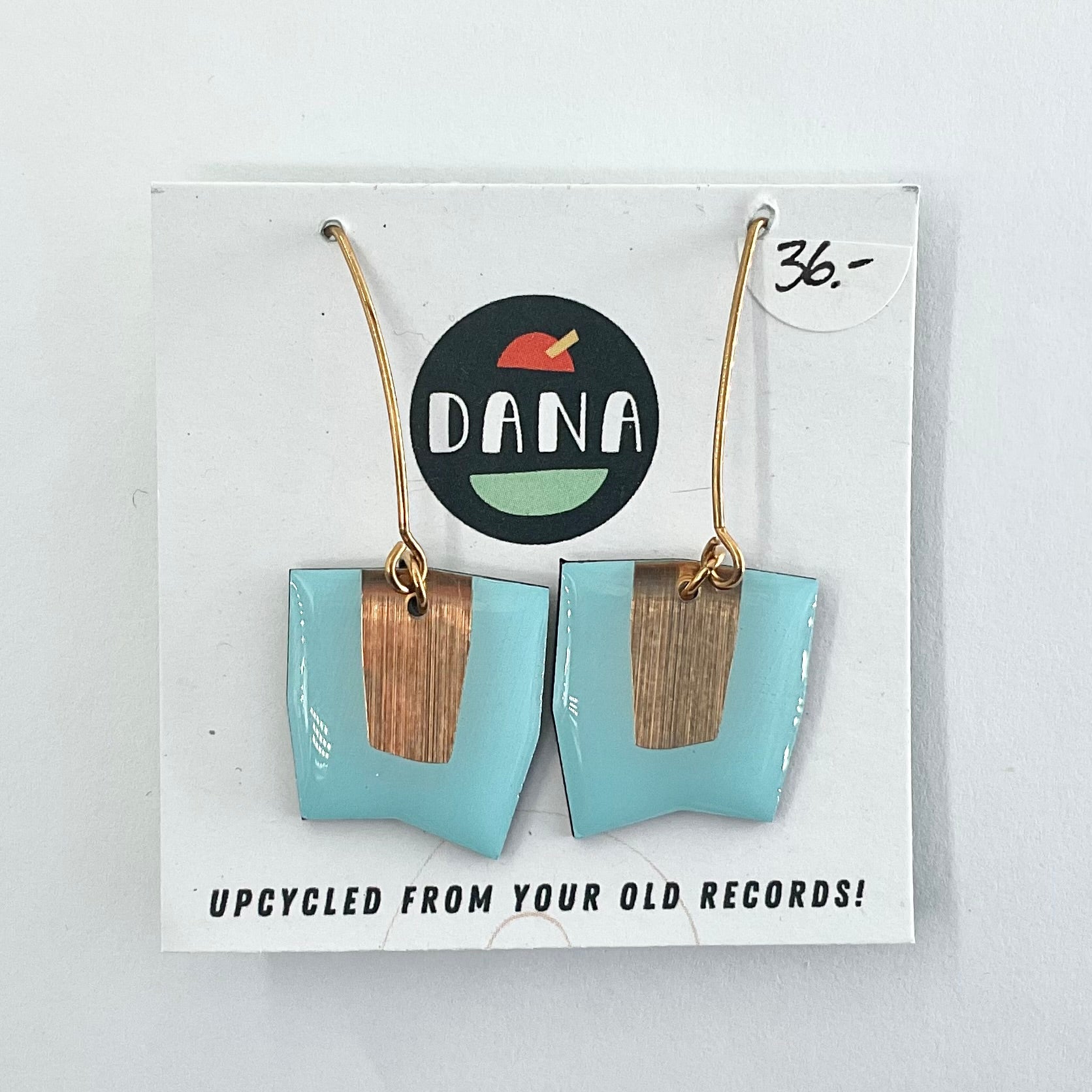 DANA Jewellery - Vinyl Record Earrings - Connie Light Blue & Gold