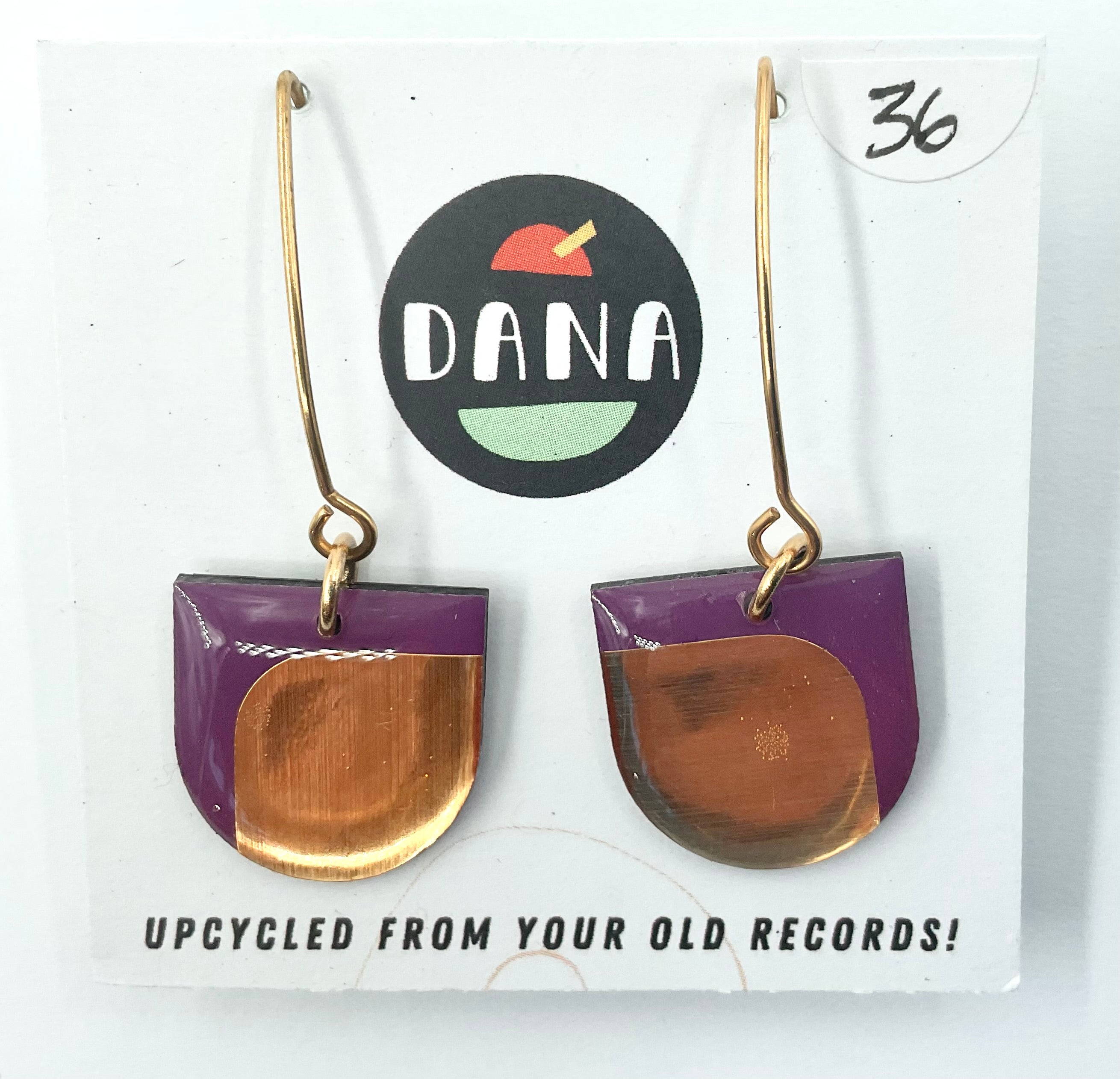 DANA Jewellery - Vinyl Record Earrings - Dee Purple and Gold/Metallic