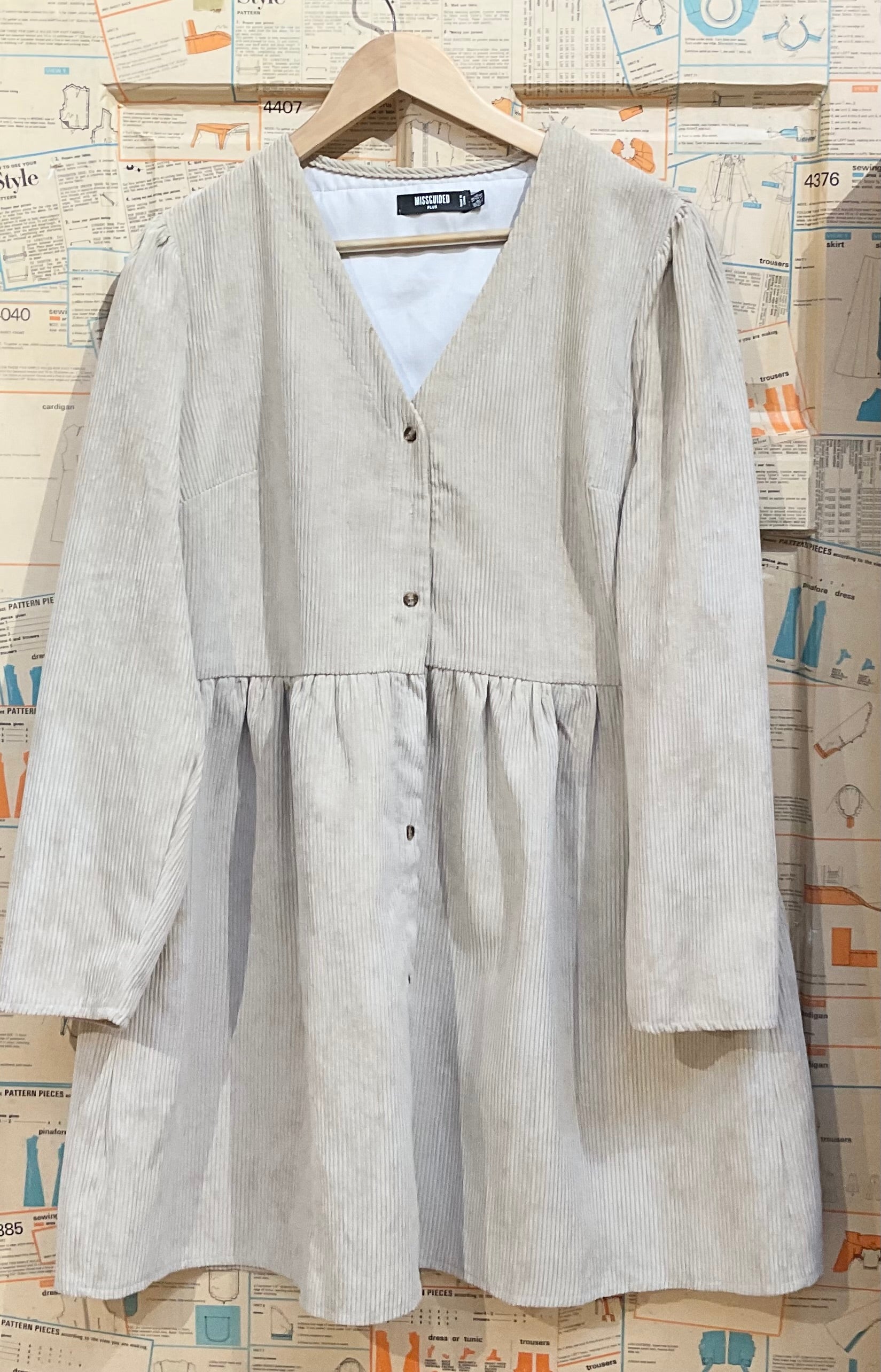 Light brown  long-sleeve cuorderoy dress