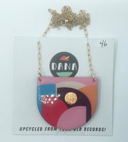 DANA Jewellery - Vinyl Record Necklace - Cleo Pinks, Torqoise, Orange, Blue