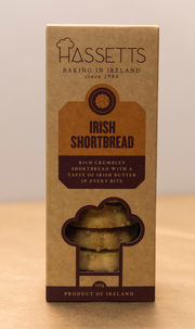 Box of Hassetts Irish Shortbread on a beige background