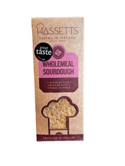 Hassetts wholemeal sourdough cracker packaging on a white background