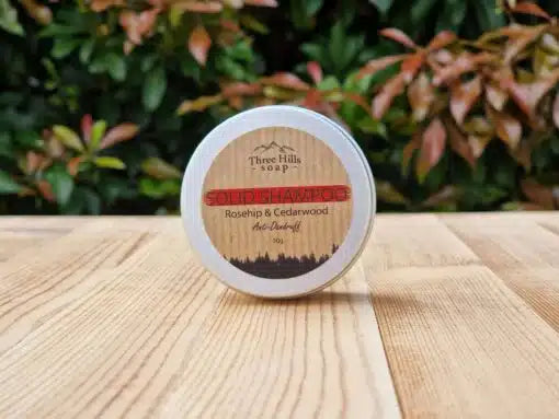 Three Hills Soap- Rosehip & Cedarwood Shampoo Tin 30g