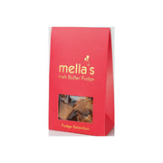 Red packaging of mella's Irish Butter Fudge on a white background