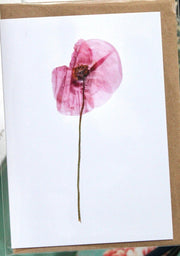 White card with a pink poppy flower design with a brown envelope