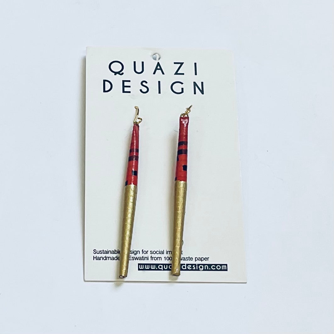 Pair of earrings on a Quazi Design card with a white background