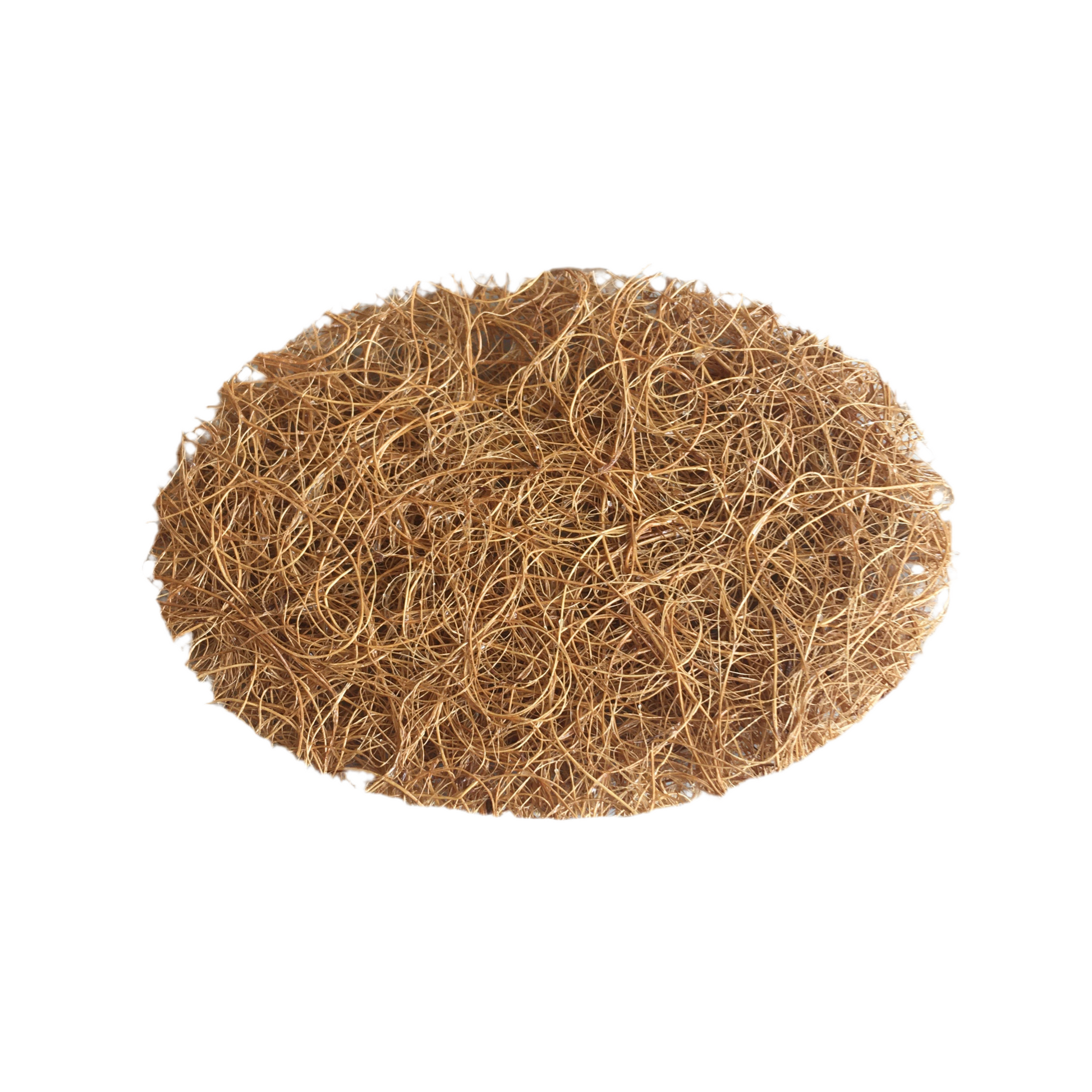 Round woven mat made of natural fibers on a white background