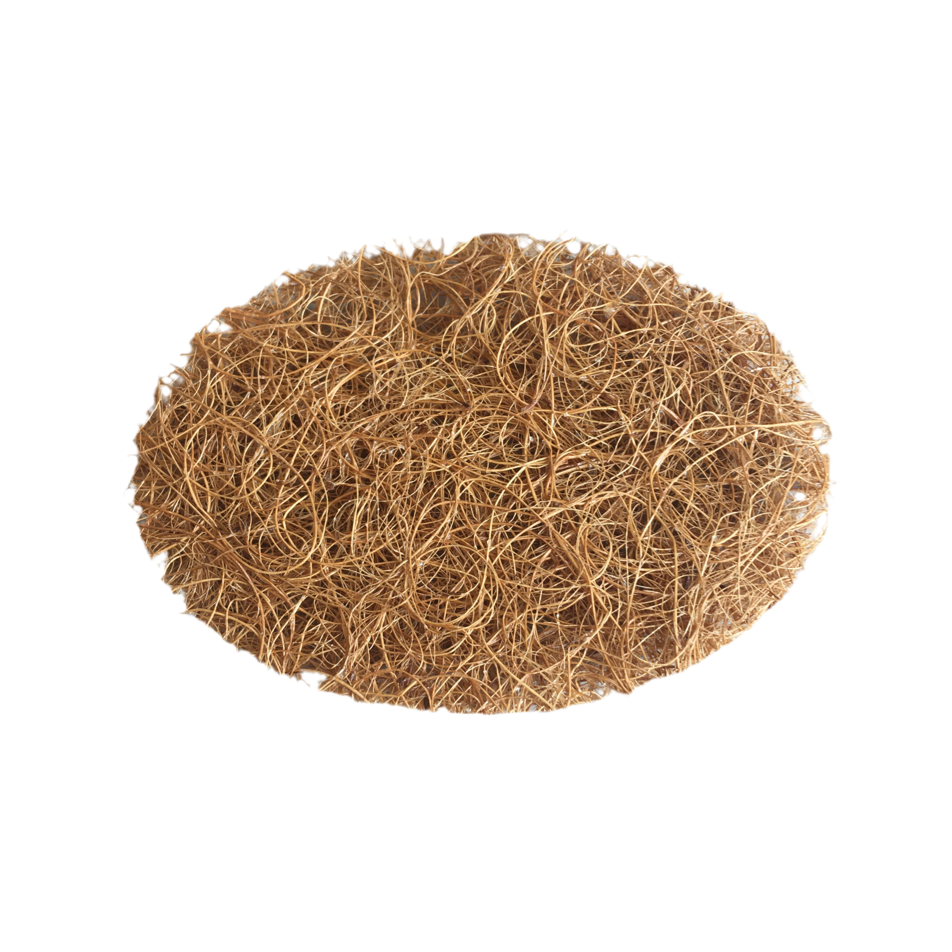 Round woven mat made of natural fibers on a white background