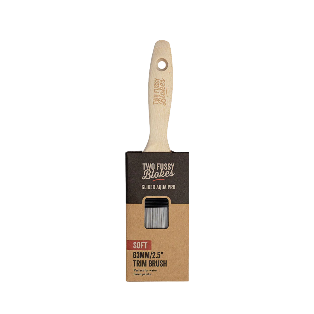 Two Fussy Blokes trim brush with packaging on a white background