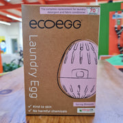 Packaging of Eco Egg Laundry Egg with illustration of the product on the front, indicating 70 washes and various certifications such as Spring Blossom and Allergy UK.